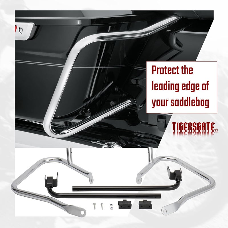 TIGERSGATE Chrome Rear Saddlebag Guards complete Kit for 2014-Later Harley Touring Street Road Glide Electra Glide Road King - Image 5